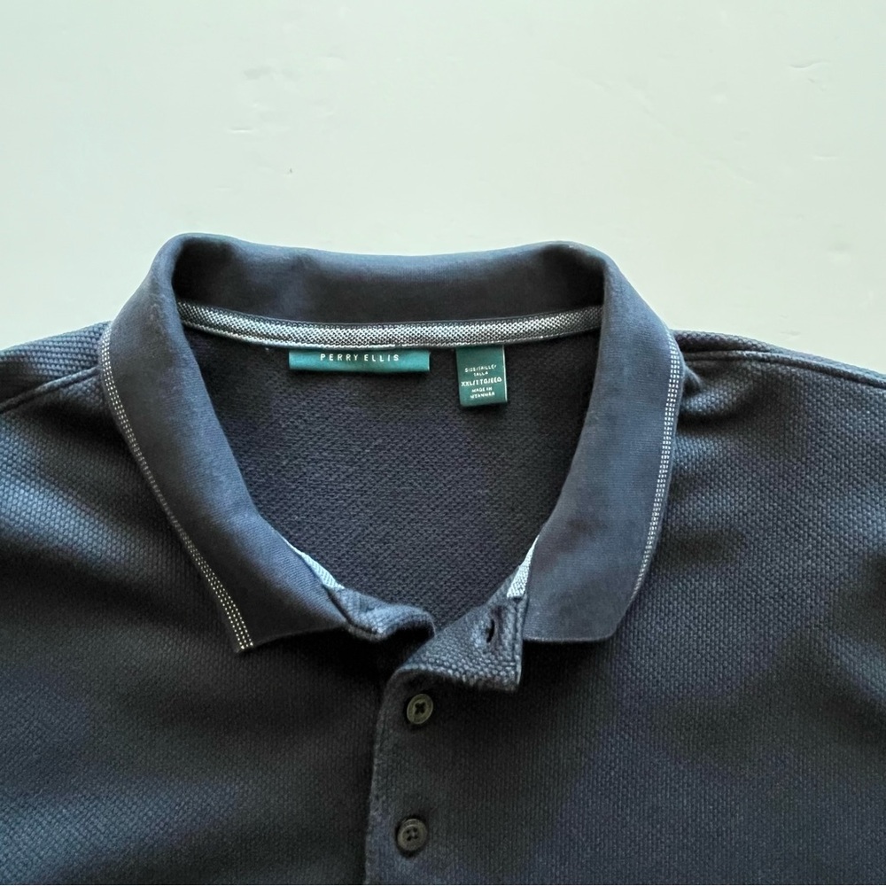 Perry Ellis Navy Blue Polo Short Sleeve Stretch Knit Collared Shirt Size XXL. - Picture 4 of 9